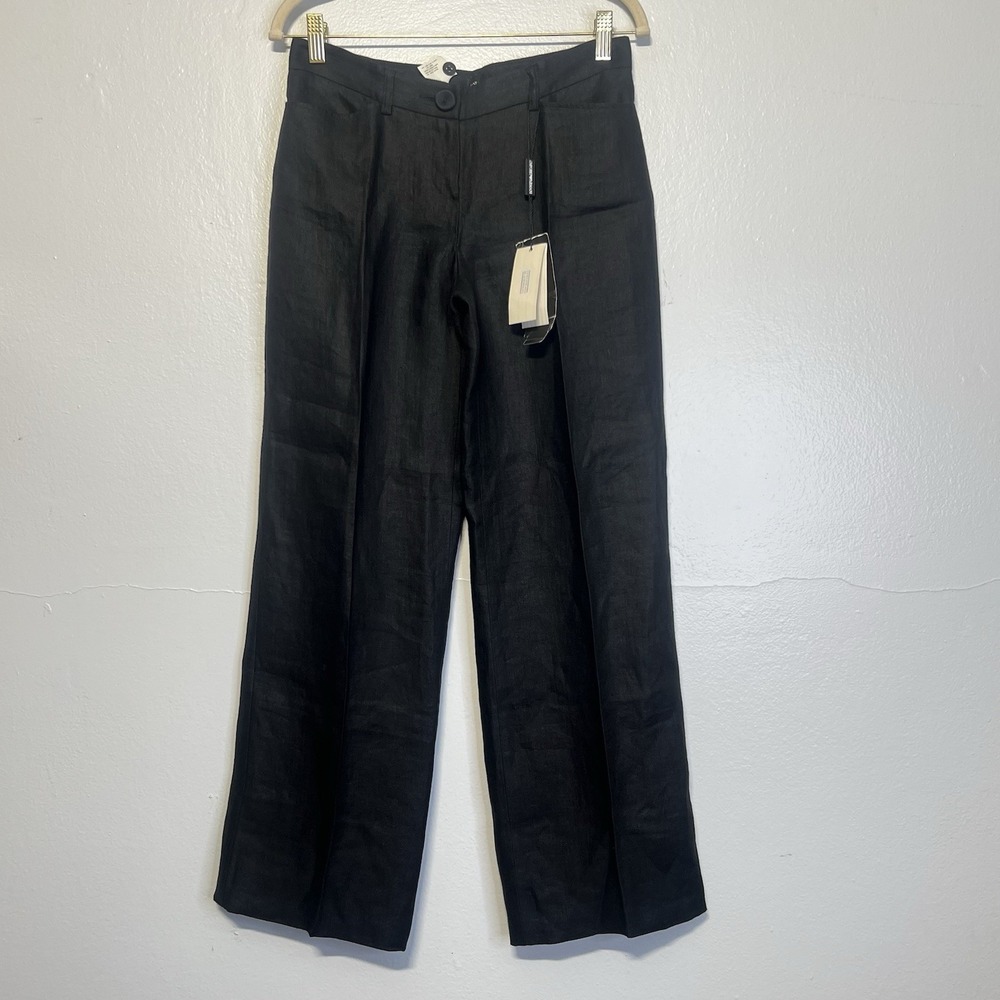 Emporio Armani Linen Flax Wide Leg Trouser Pants Black Size US 4 Authentic